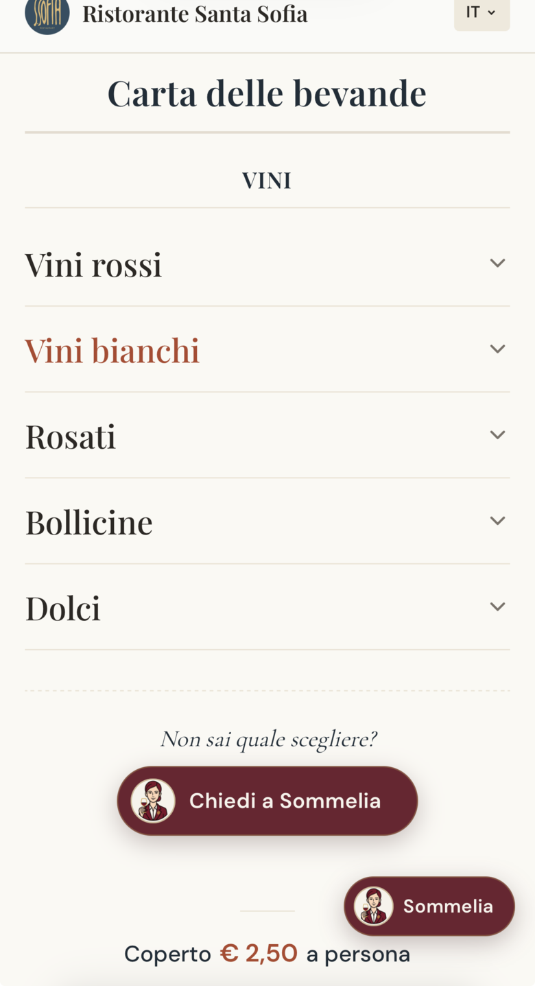 Carta dei vini digitale